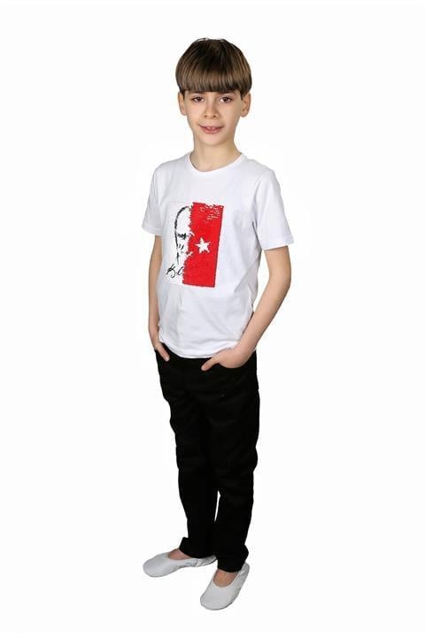 Unisex Çocuk Gösteri Dönen Pullu Atatürk-türkbayrağı Tişört