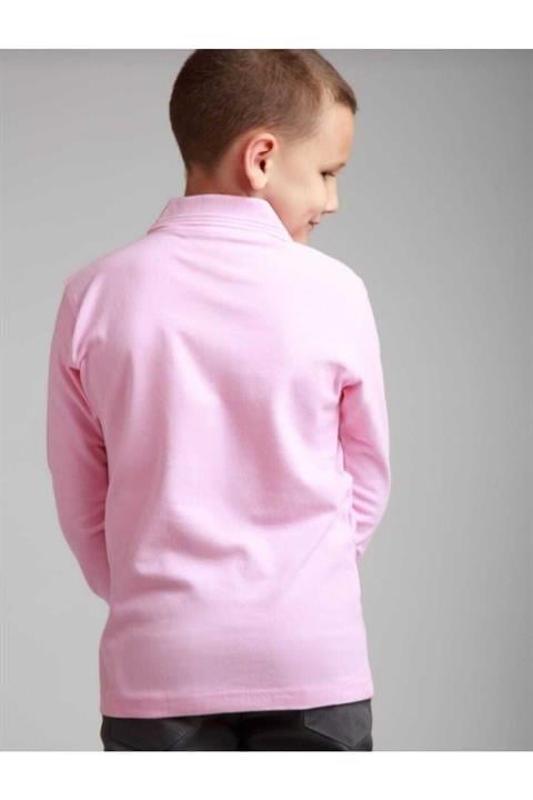 Uzun Kol Polo Yaka Okul Ve Günlük 2 Düğmeli Pembe Çocuk T-Shirt - Pembe - ILC2.UMX-UHZ-RPEM-COC
