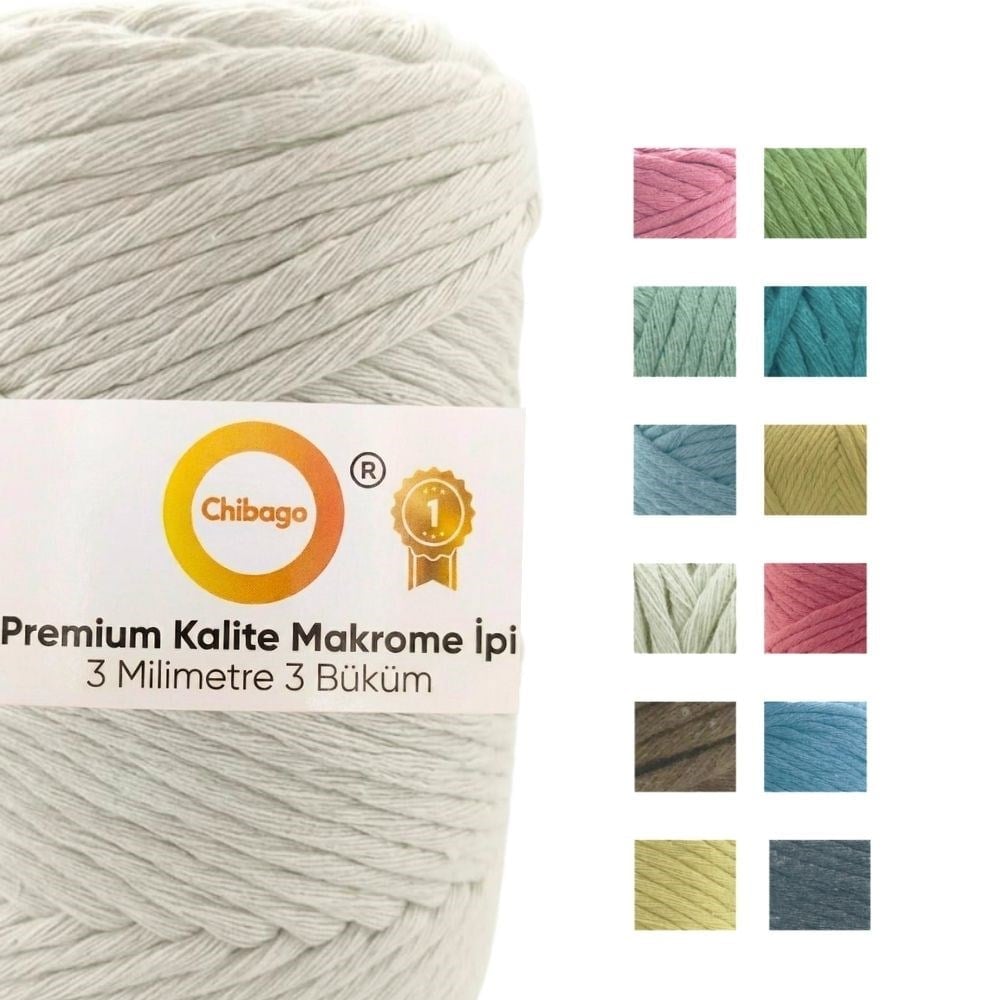 3 mm Pamuk Makrome İpi Ekru 250 Gr 70 Metre - Chibago