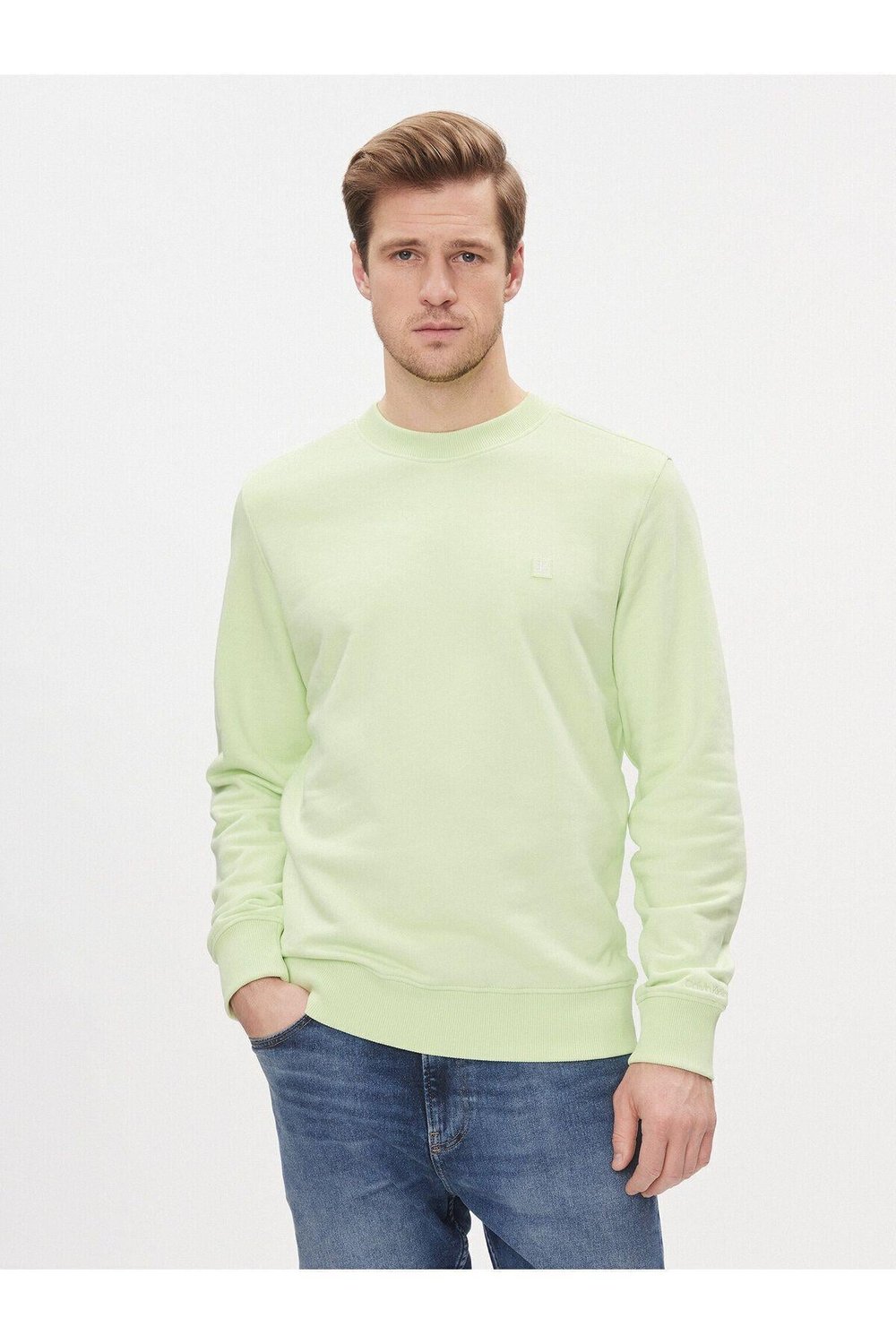 Erkek Marka Logolu Pamuklu Normal Kalıp Günlük Yeşil Sweatshirt J30J325270-LT6