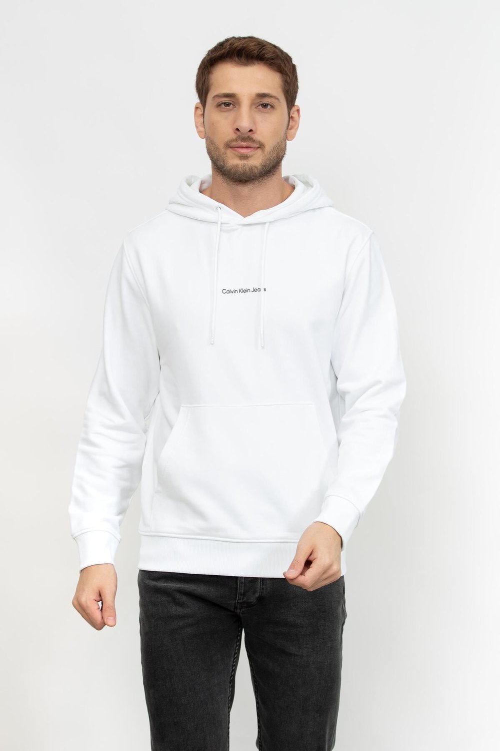 Jeans Kapüşon Yaka Beyaz Erkek Sweatshırt J30J325639YAF GRID MONOGRAM HOODIE