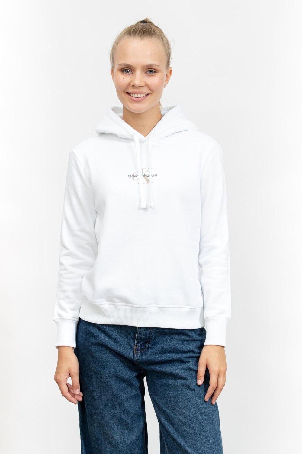 Kadın MONOLOGO REGULAR HOODIE Sweatshirt-Beyaz