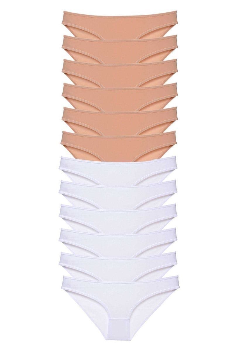 12 adet Süper Eko Set Likralı Kadın Slip Külot Ten Beyaz