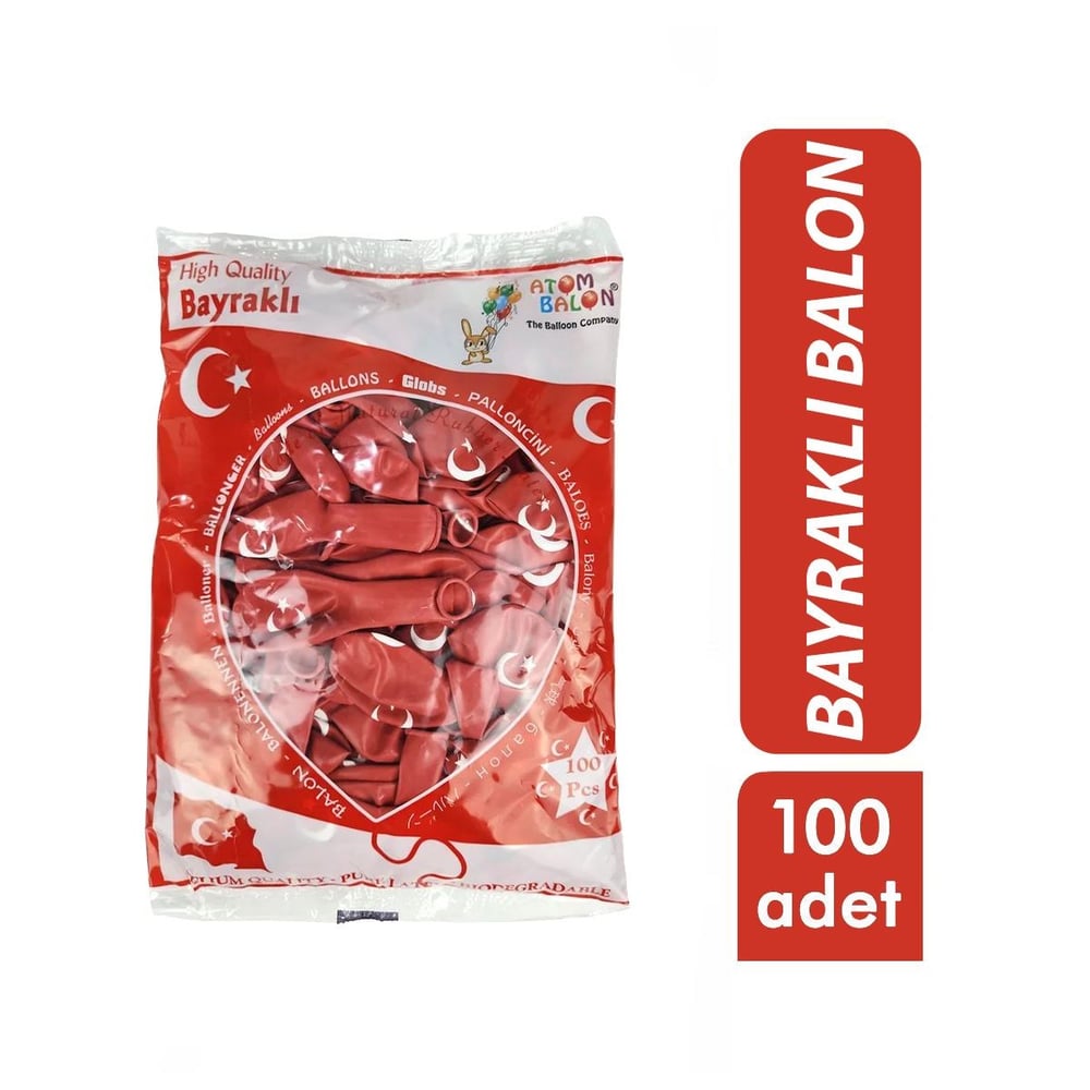 12 inç Bayraklı Lateks Balon - 100lü Paket