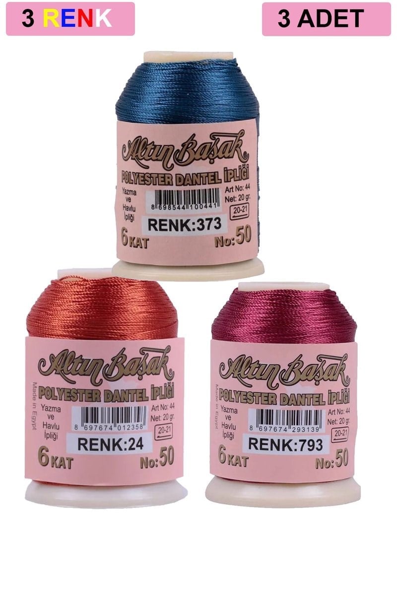 3 Adet Altınbaşak Oya ve Dantel İpi 20 gr - Royaleks - No: 024 - 793 - 373