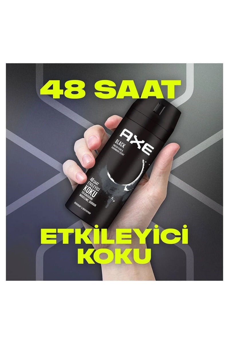 3 Adet Axe Erkek Deodorant & Bodyspray Black 48 Saat Etkileyici Koku Vücut Spreyi 150 ml