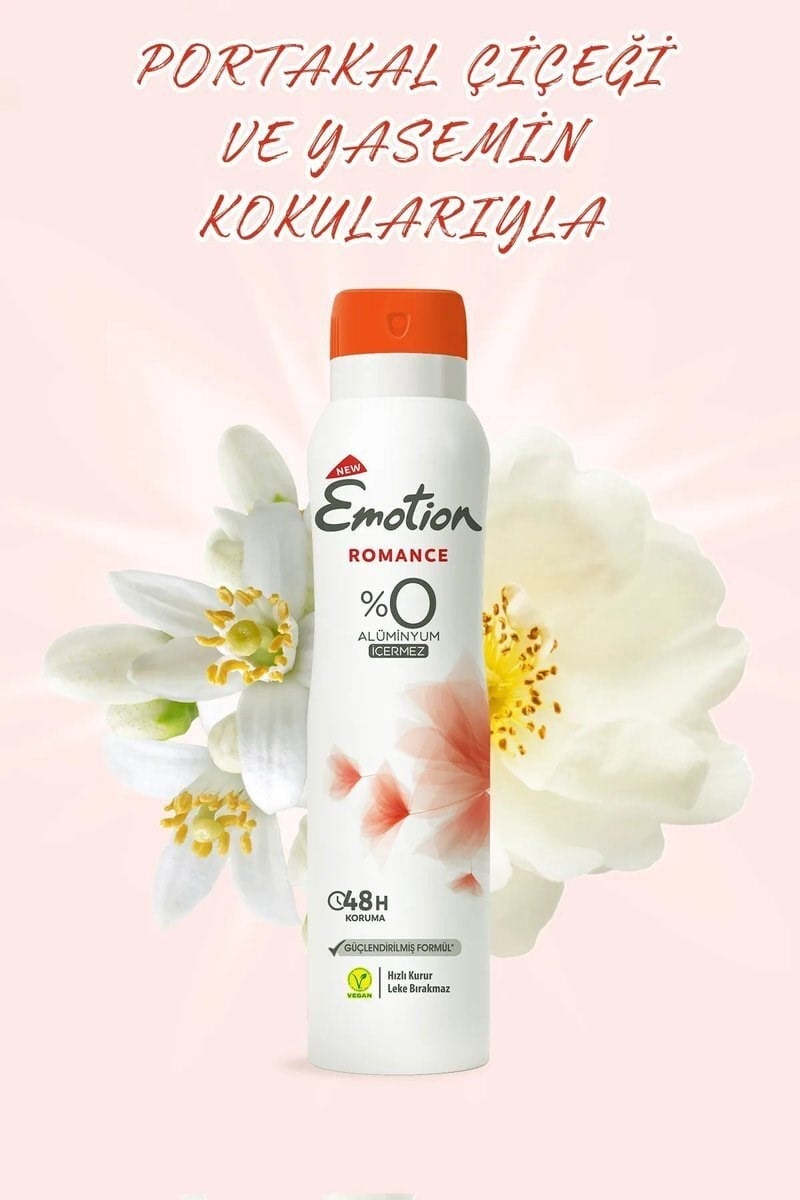 3 Adet Emotion Romance Kadın Vegan Deodorant 150 Ml Hızlı Kurur, Leke Bırakmaz