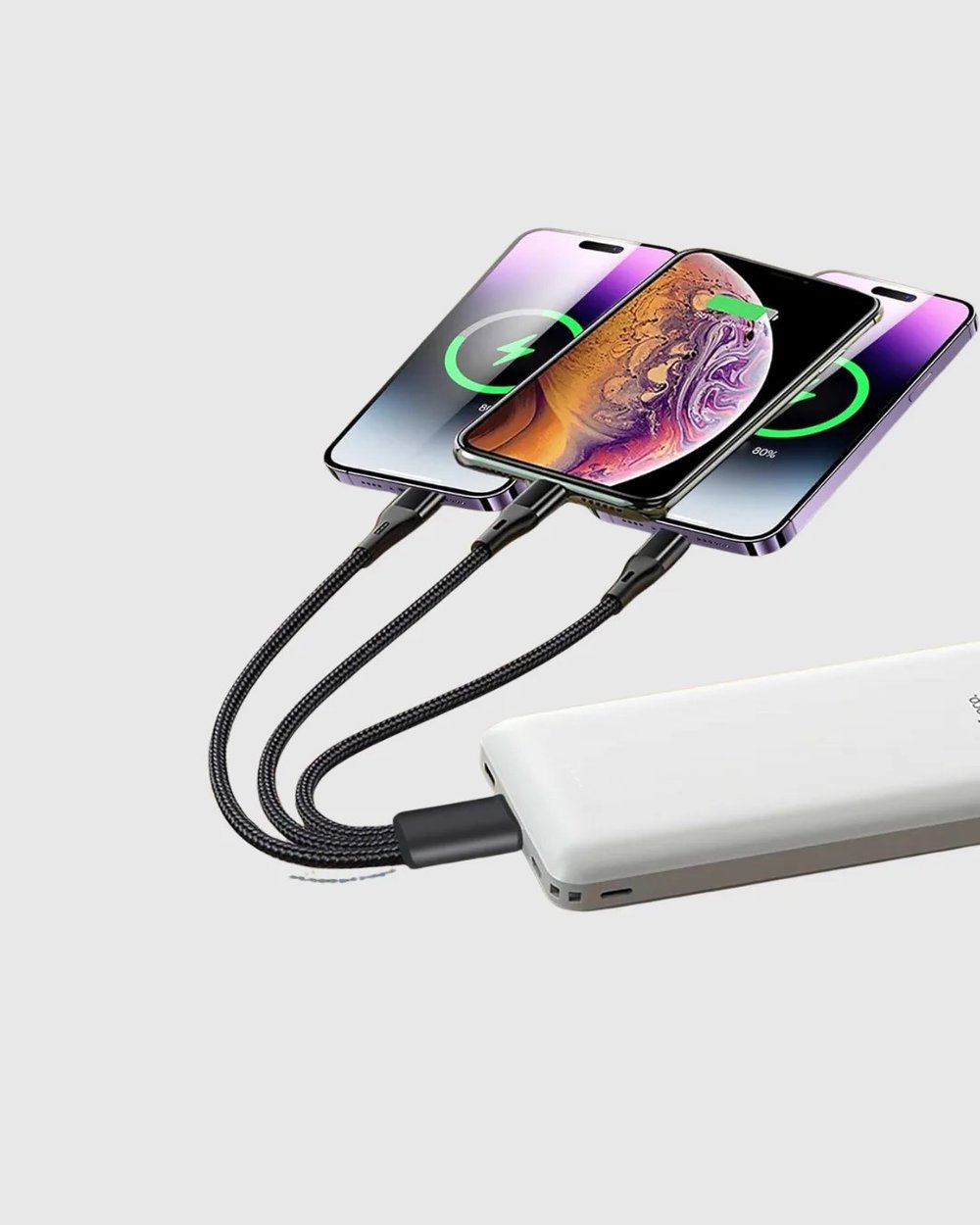 3’ü 1 Arada Şarj Kablosu Type-C iOS Android Uyumlu Hızlı ve Güvenli Şarj