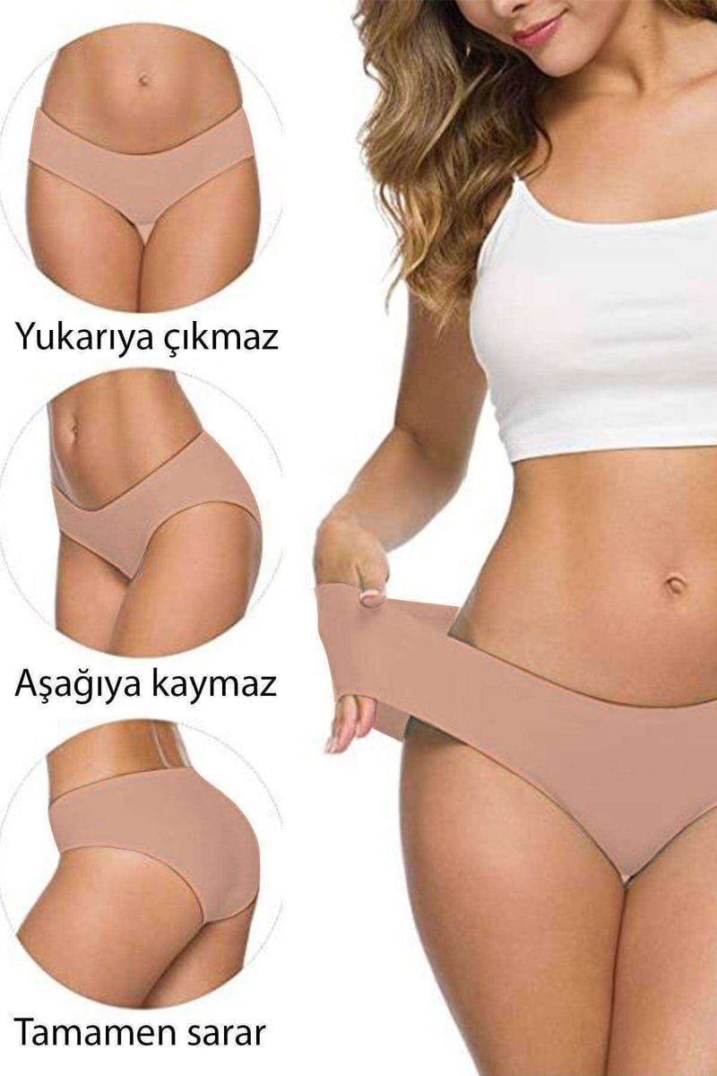 4 Adet Kadın Dikişsiz Lazer Kesim Esnek İz yapmayan Külot Ten mudanis