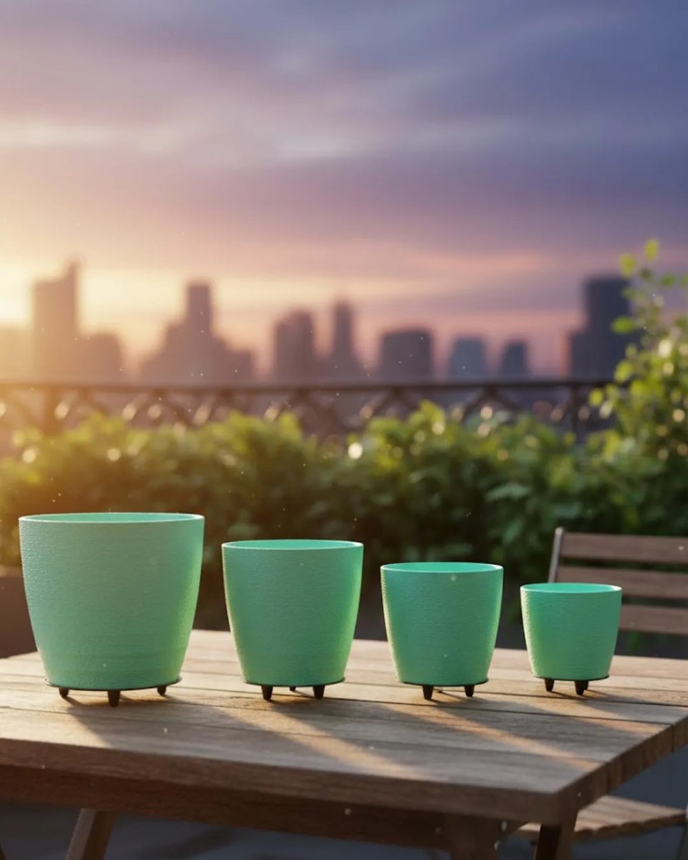 4’lü 3D Mint Yeşil Saksı Seti Modern Tasarım Dekoratif Ayaklı Vazo