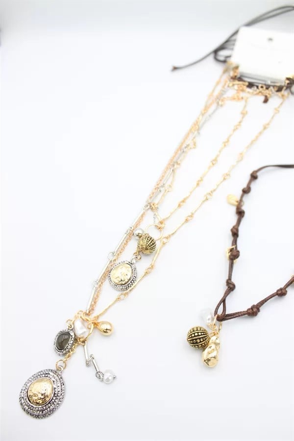 4lü Metal İp Set Kolye - Altın