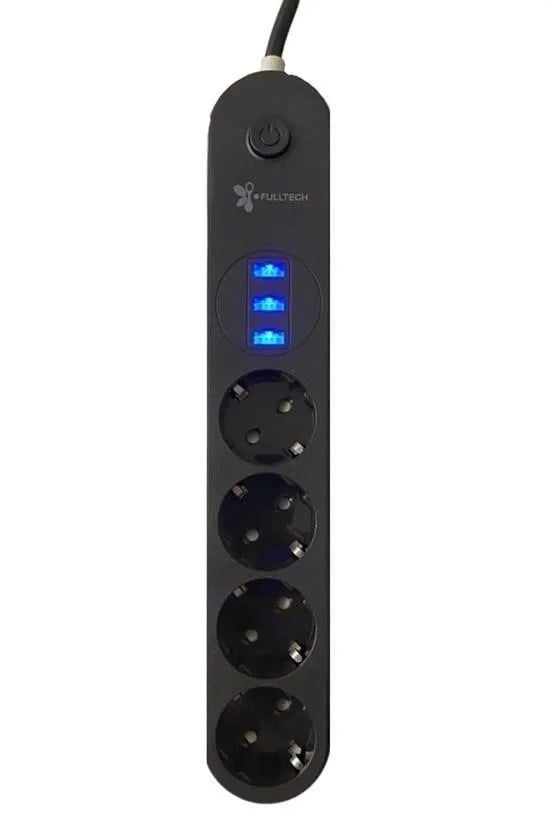 4lü Siyah Anahtarlı 3 Usb Li Akım Korumalı Topraklı Çocuk Korumalı Grup Priz 2 Metre