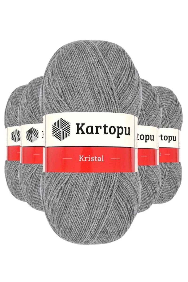 5 Adet Kristal Çift Katlı El Örgü Lif İpi Açık Gri K1001 - kartopu mudanis