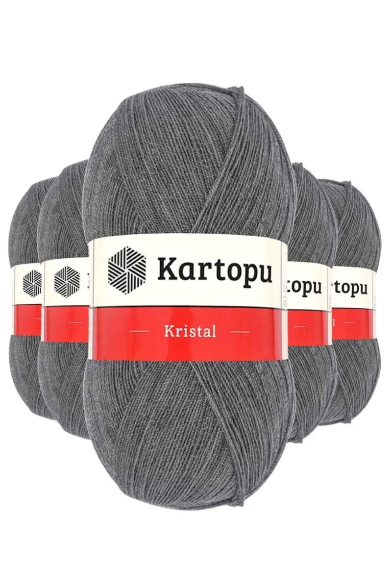 5 Adet Kristal Çift Katlı El Örgü Lif İpi Orta Gri K1002 - kartopu mudanis