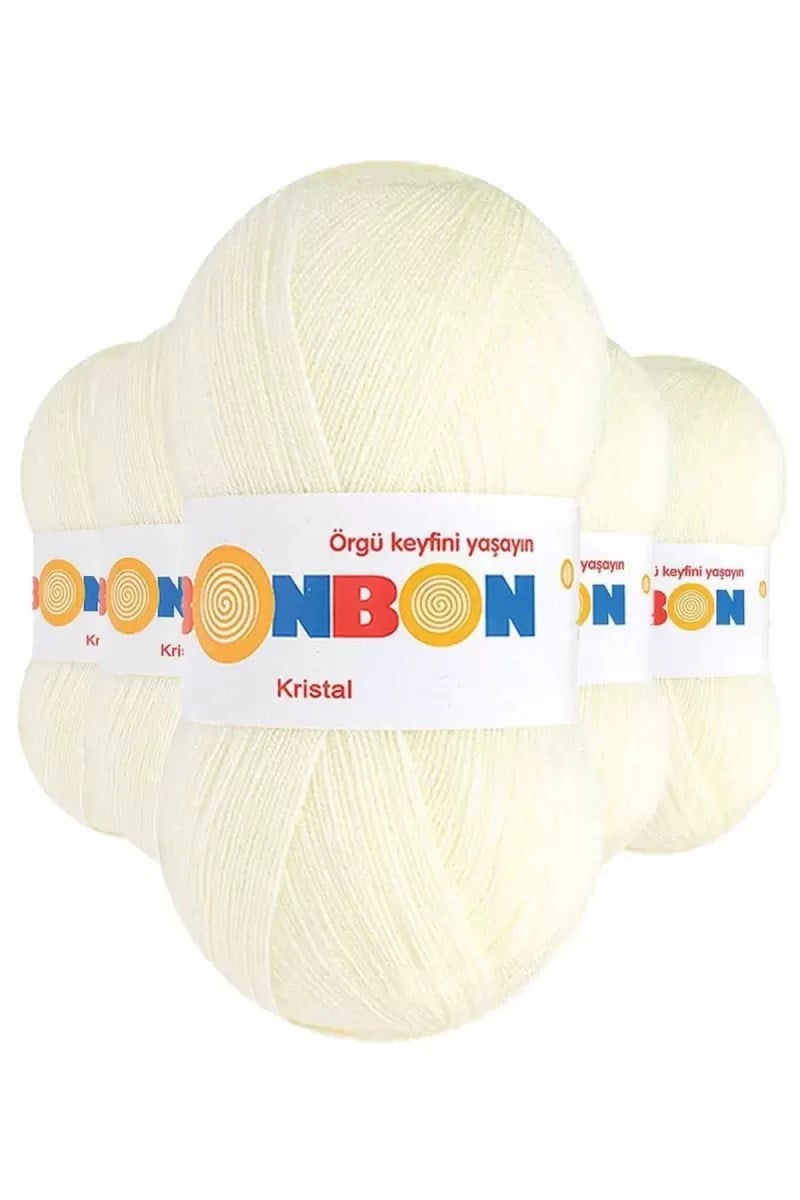 5 Adet Kristal El Örgü Lif İpi Açık Krem 98223 - bonbon mudanis