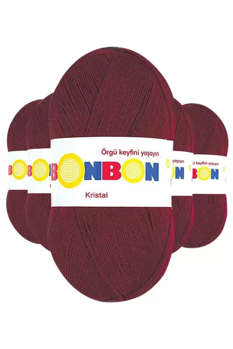 5 Adet Kristal El Örgü Lif İpi Bordo 98220 - bonbon mudanis