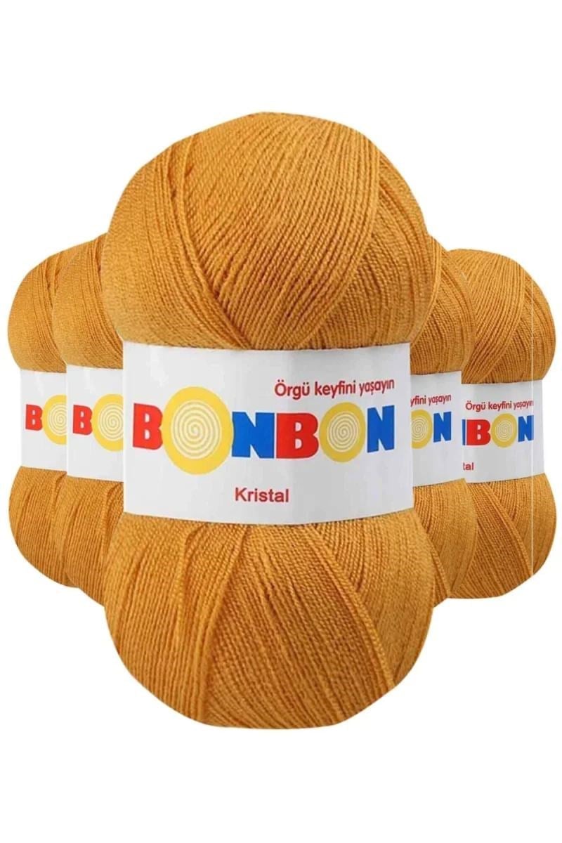 5 Adet Kristal El Örgü Lif İpi Hardal 98415 - bonbon mudanis