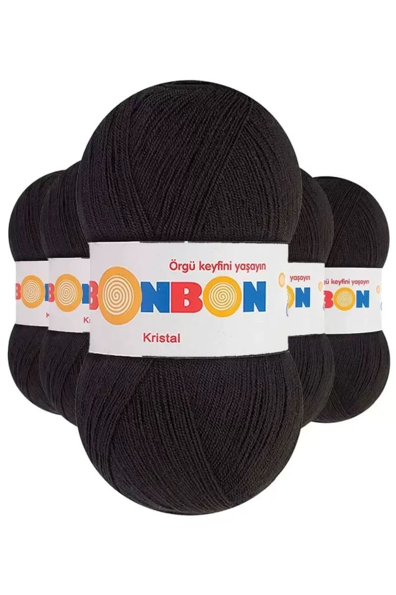 5 Adet Kristal El Örgü Lif İpi Siyah 98206 - bonbon mudanis