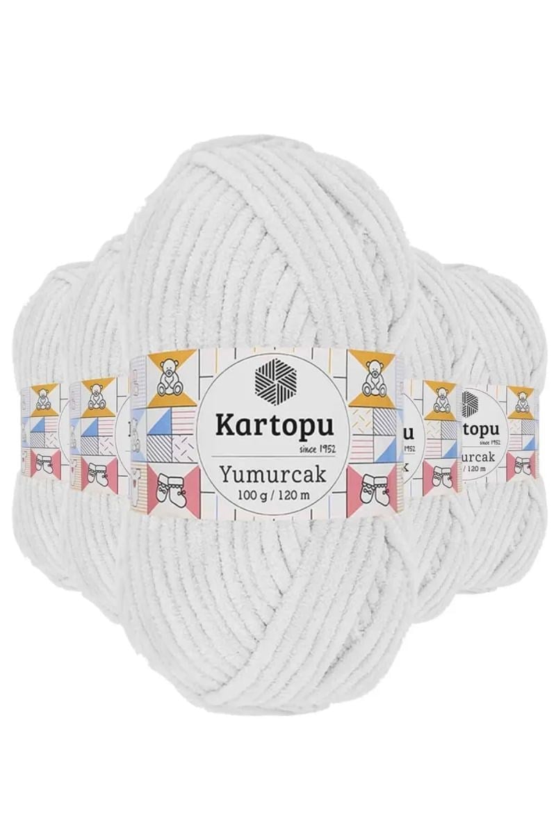 5 Adet Yumurcak Kadife El Örgü İpi Kar Beyaz K010 - kartopu mudanis