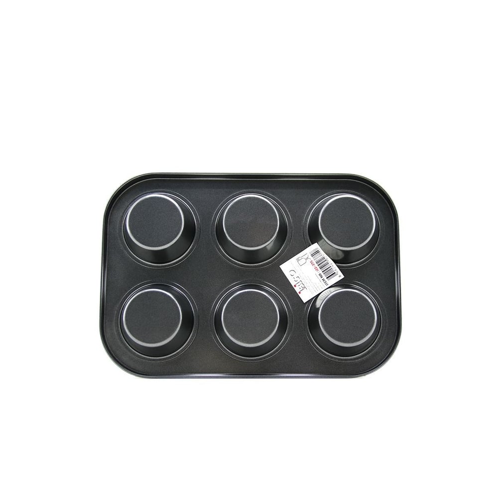 6 Gözlü Siyah Metal Muffin Kalıbı