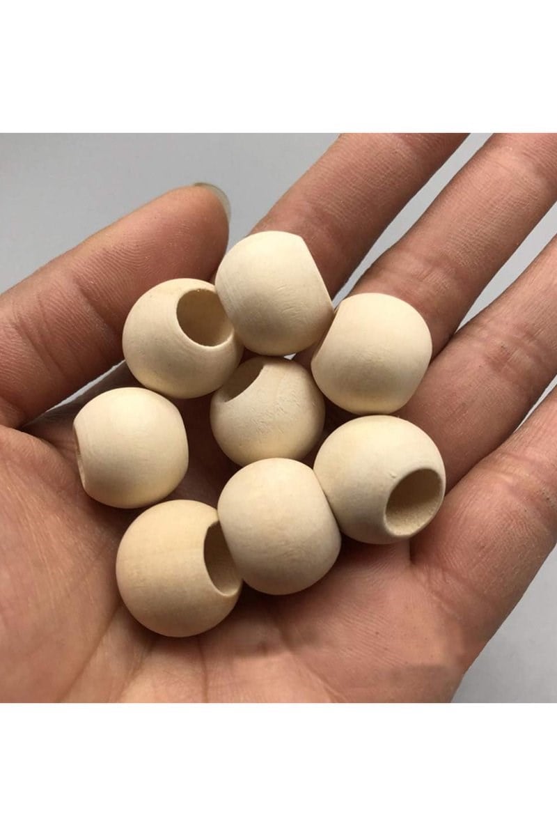 60 Gr (60 Adet) Ahşap Boncuk 15 mm çap x 10 mm Delik Doğal Yuvarlak Ahşap Makrome El İşi Çanta
