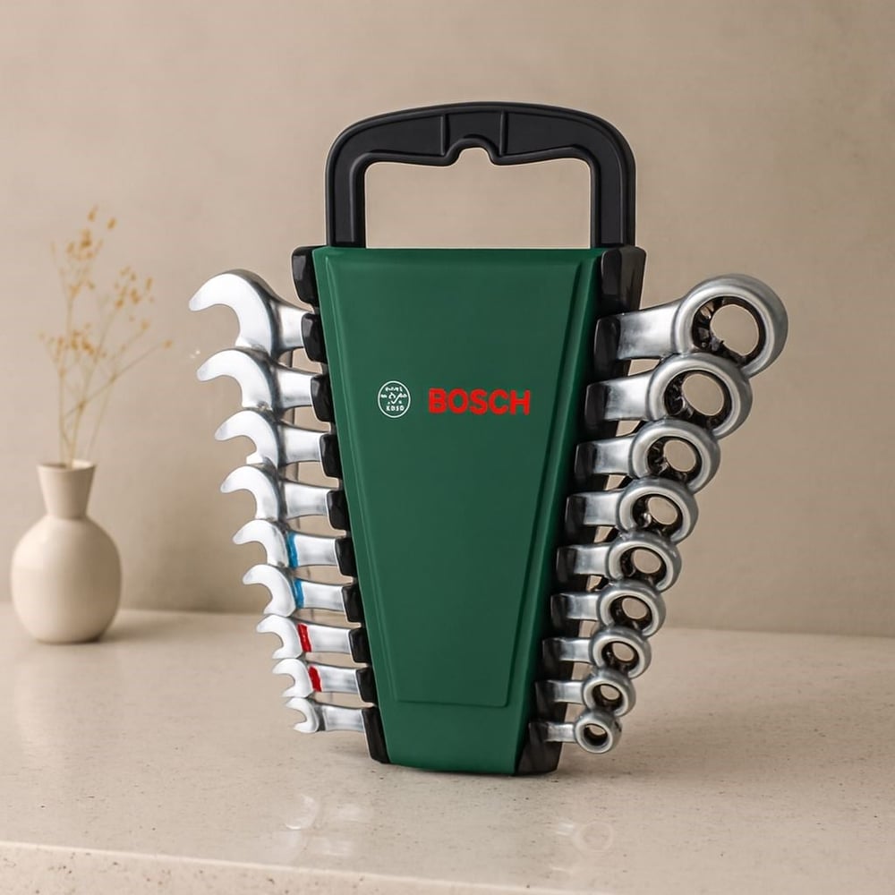 8 Parça 8-19 mm Kombine Anahtar Takımı (Plastik Standlı, Taşıma Aparatlı)