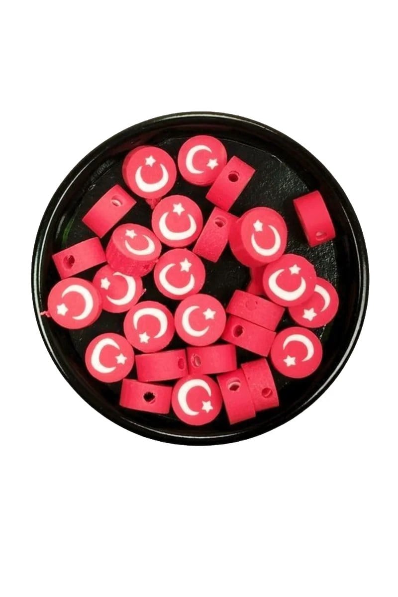 90 Adet 10 mm Polimer Kil Fimo Boncuk Takı Bileklik + 5 Metre Lastikli Misina Hediye - Türk Bayrağı