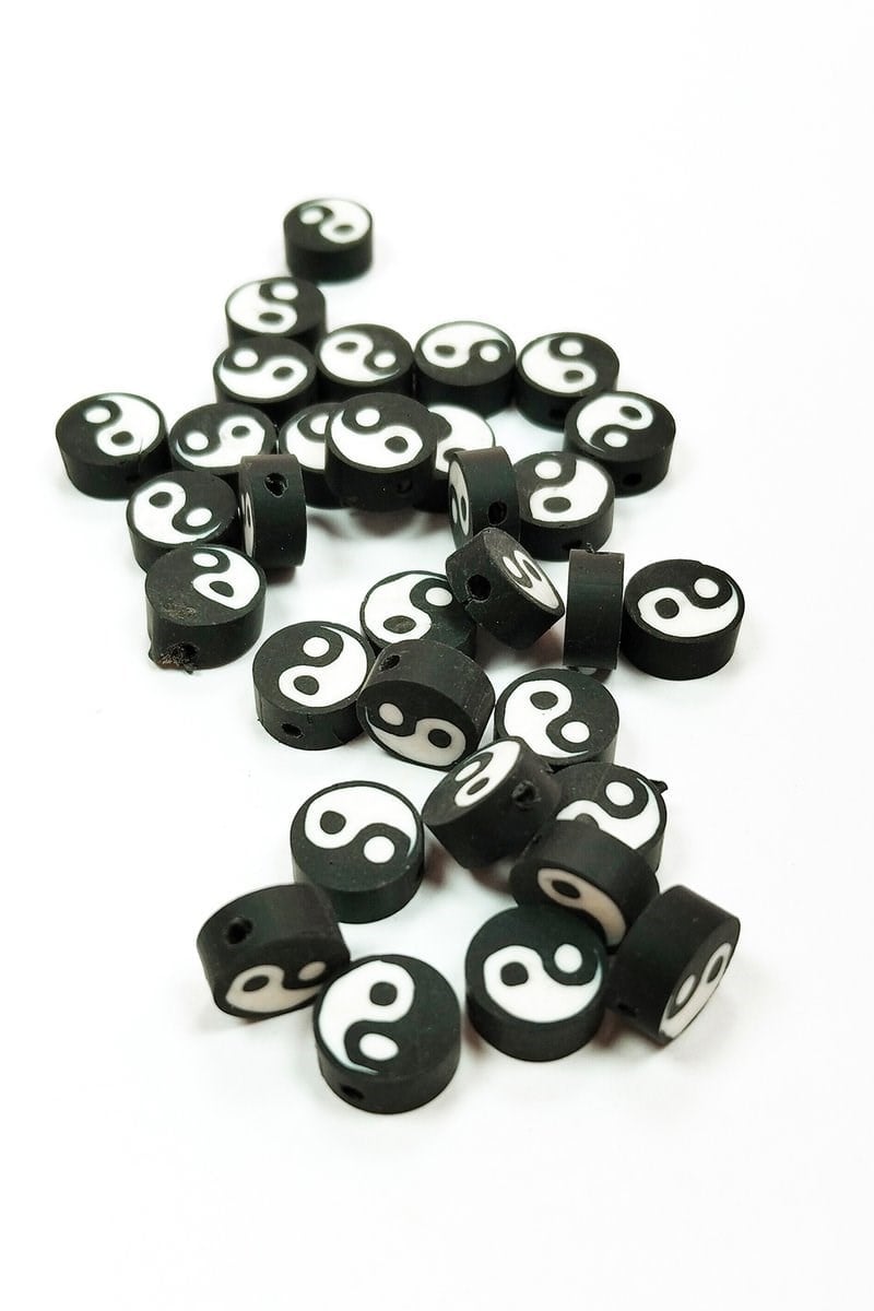 90 Adet 10 mm Polimer Kil Fimo Boncuk Takı Bileklik + 5 Metre Misina Hediye - Yin Yang - Yin Yang - Limon