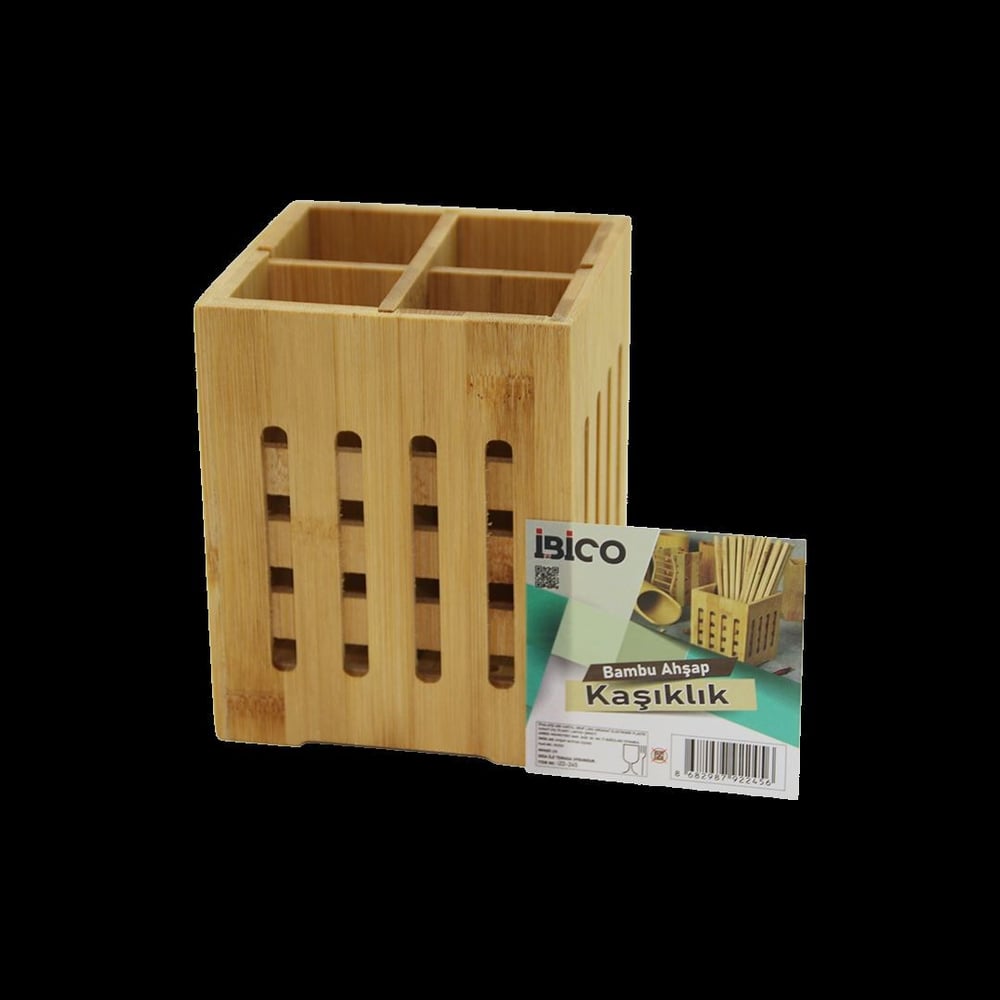 Ahşap Bambu 4 Bölmeli Kaşıklık Organizer (11x11 cm, Pencereli)
