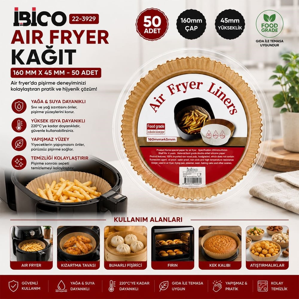 Air Fryer Kağıt Pişirme Kalıbı 16 cm (50li)