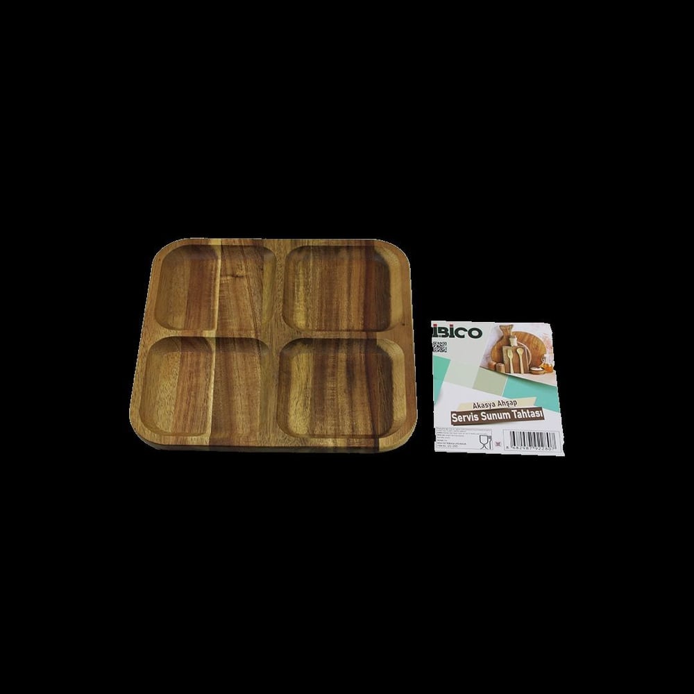 Akasya Ahşap 4 Bölmeli Kare Servis Tepsisi 20x20x1.4 cm
