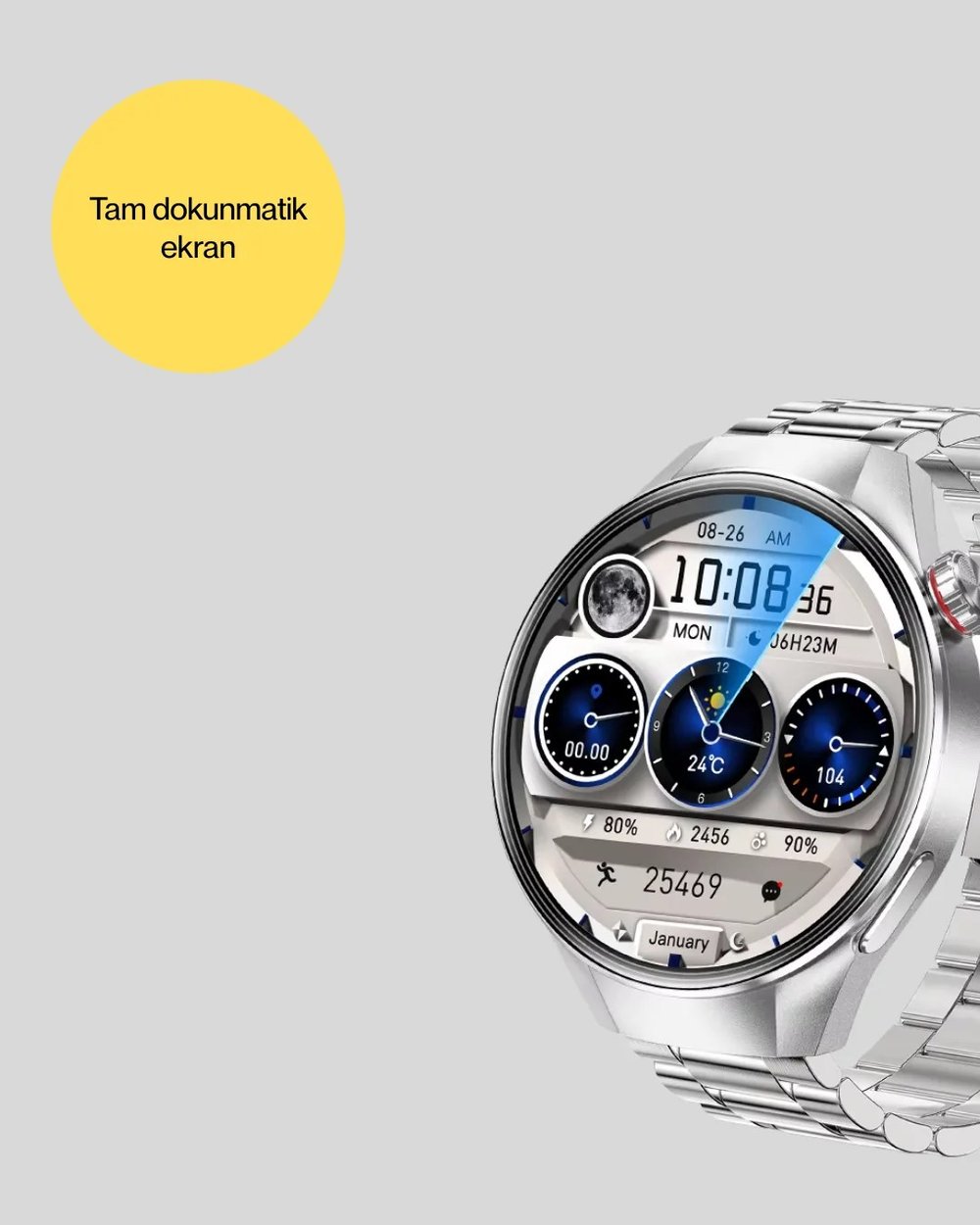 Akıllı Saat Metal Kordonlu Tam Ekran AMOLED – Arama ve Sağlık Takip Özellikli