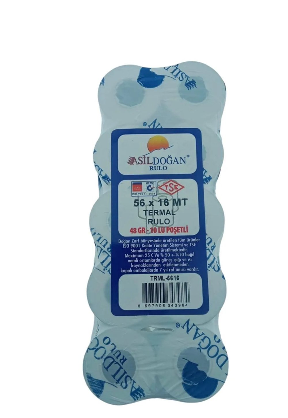 Asildoğan Yazarkasa Rulosu 56x16 Termal Pos TSE Belgeli 10 Rulo