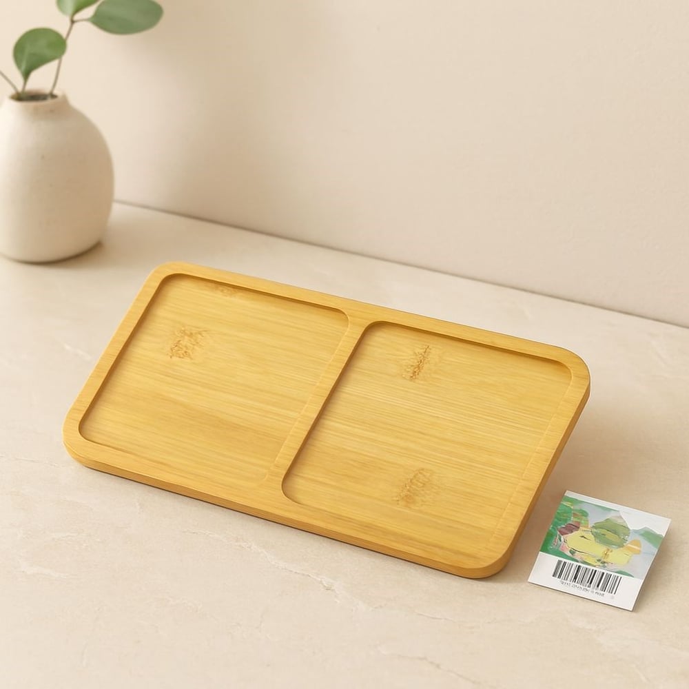 Bambu Ahşap 2 Bölmeli Dikdörtgen Mini Tepsi - 12x23.4 cm
