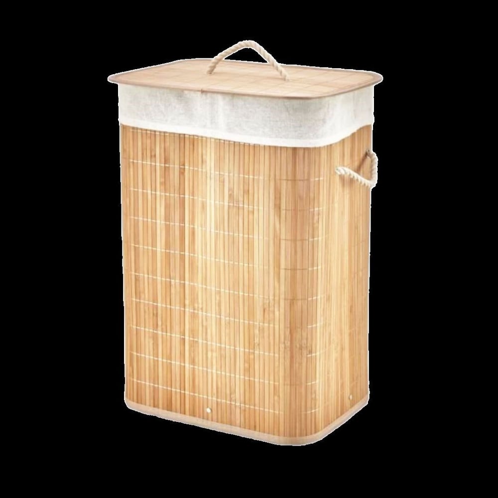 Bambu Kirli Çamaşır Sepeti 40x30x60 cm - Kapaklı İpli Kumaş Torbalı