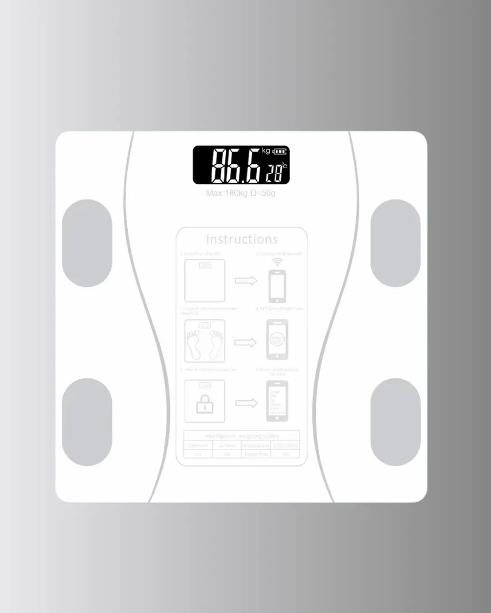 Bluetooth Akıllı Tartı – 8 Fonksiyonlu Dijital Baskül, 180 kg Kapasiteli