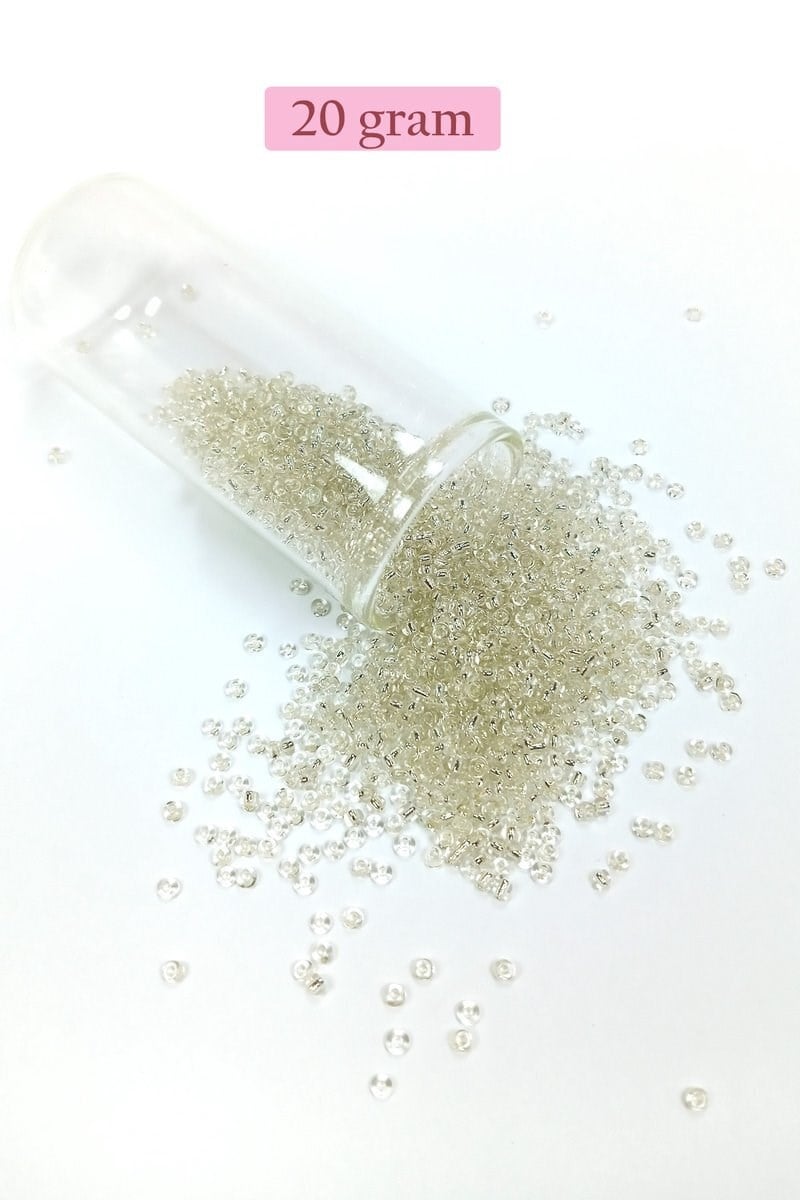 Dökme Cam Kum Boncuk (11/0) 2 mm - 20 Gram -  Şeffaf Beyaz - BNC018