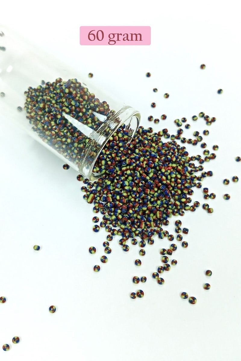 Dökme Cam Kum Boncuk (11/0) 2 mm - 60 Gram -  Üç Renkli - BNC067