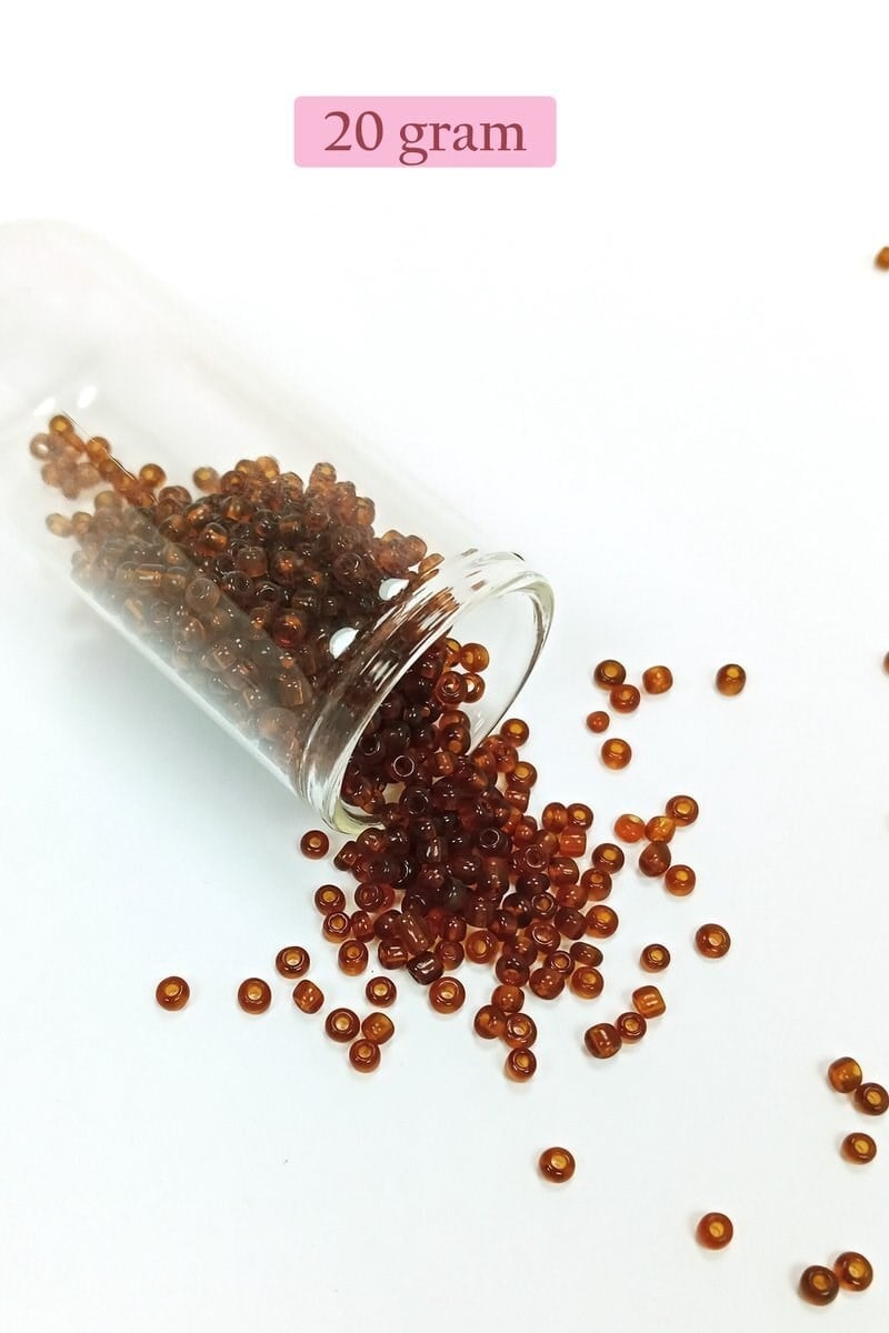 Dökme Cam Kum Boncuk (8/0) 3 mm - 20 Gram - Şeffaf Koyu Kahve - BNC159