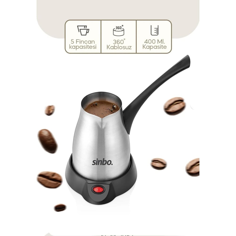 Elektrikli Çelik Cezve 400ml (5 Fincan) 700W 360° Kablosuz
