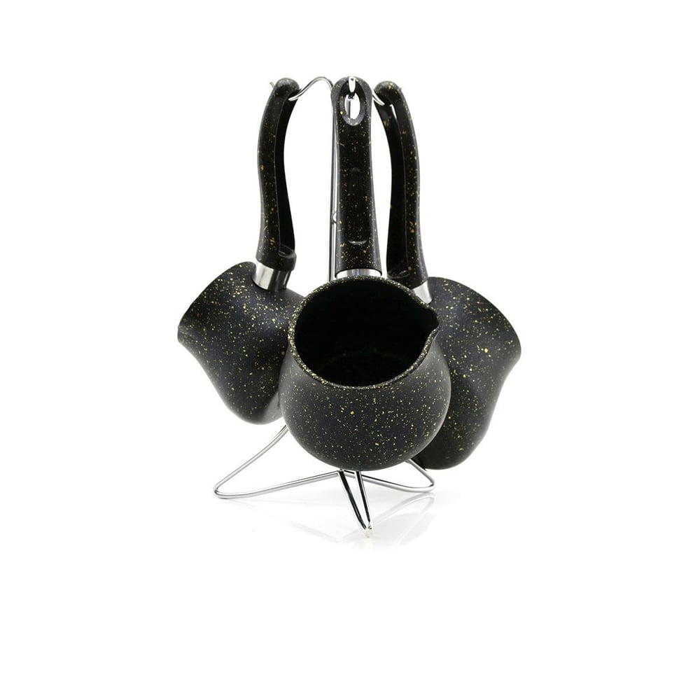 Granit Çelik Cezve Seti 4lü (230/280/380 ml) Metal Standlı