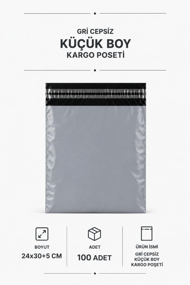 Gri Cepsiz Küçük Boy Kargo Poşeti 24x30+5 Cm 100 Adet
