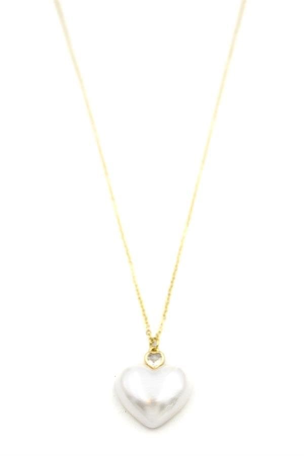 İnci Kalp Kolye - Altın