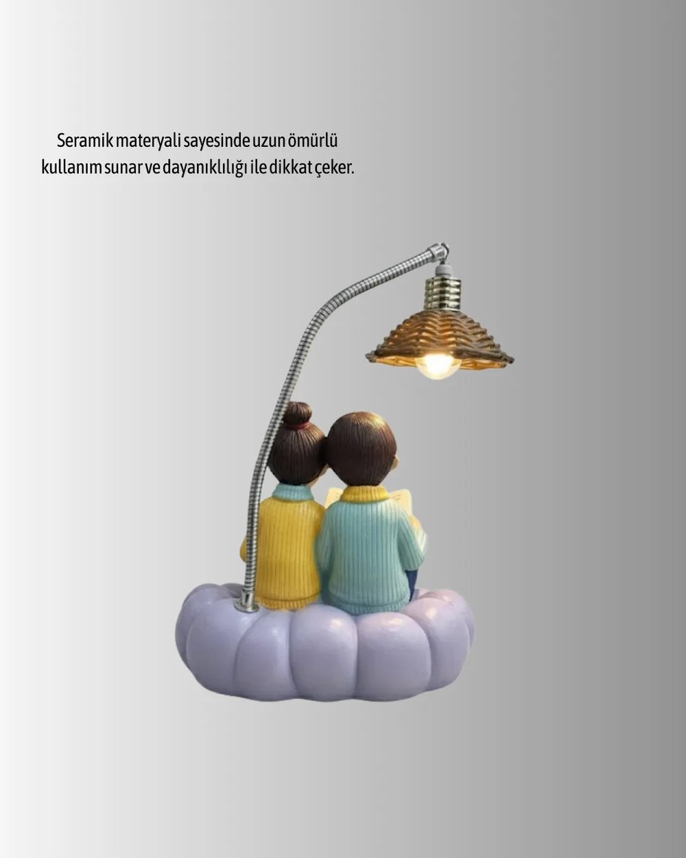 Kitap Okuyan Çift Figürlü Gece Lambası Romantik Dekoratif Masa Lambası