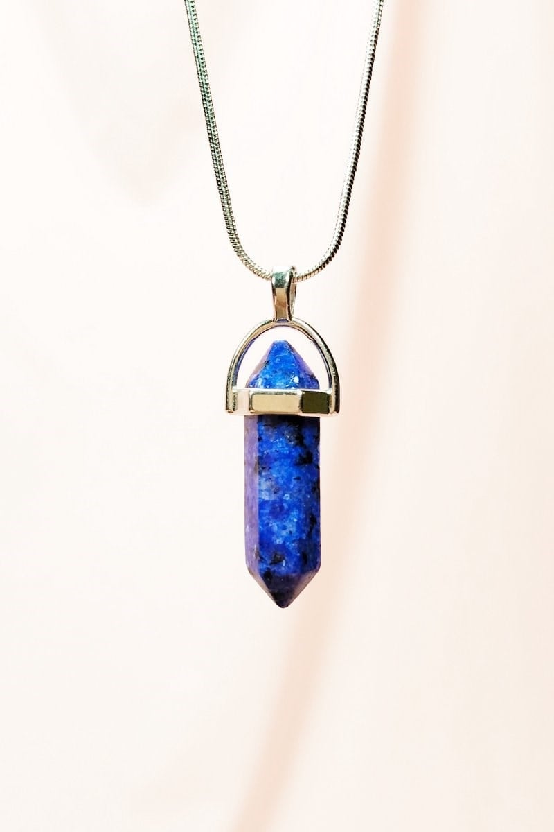 Lapis  Lazuli Doğal Taşı Zincirli El Yapımı Tasarımlı Kolye Uç: 3,5 cm Zincir: 20 cm Kutulu