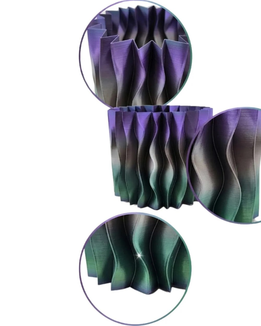 Modern Dalgalı Yüzey Tasarımlı Mor 3D Dekoratif Saksı Vazo