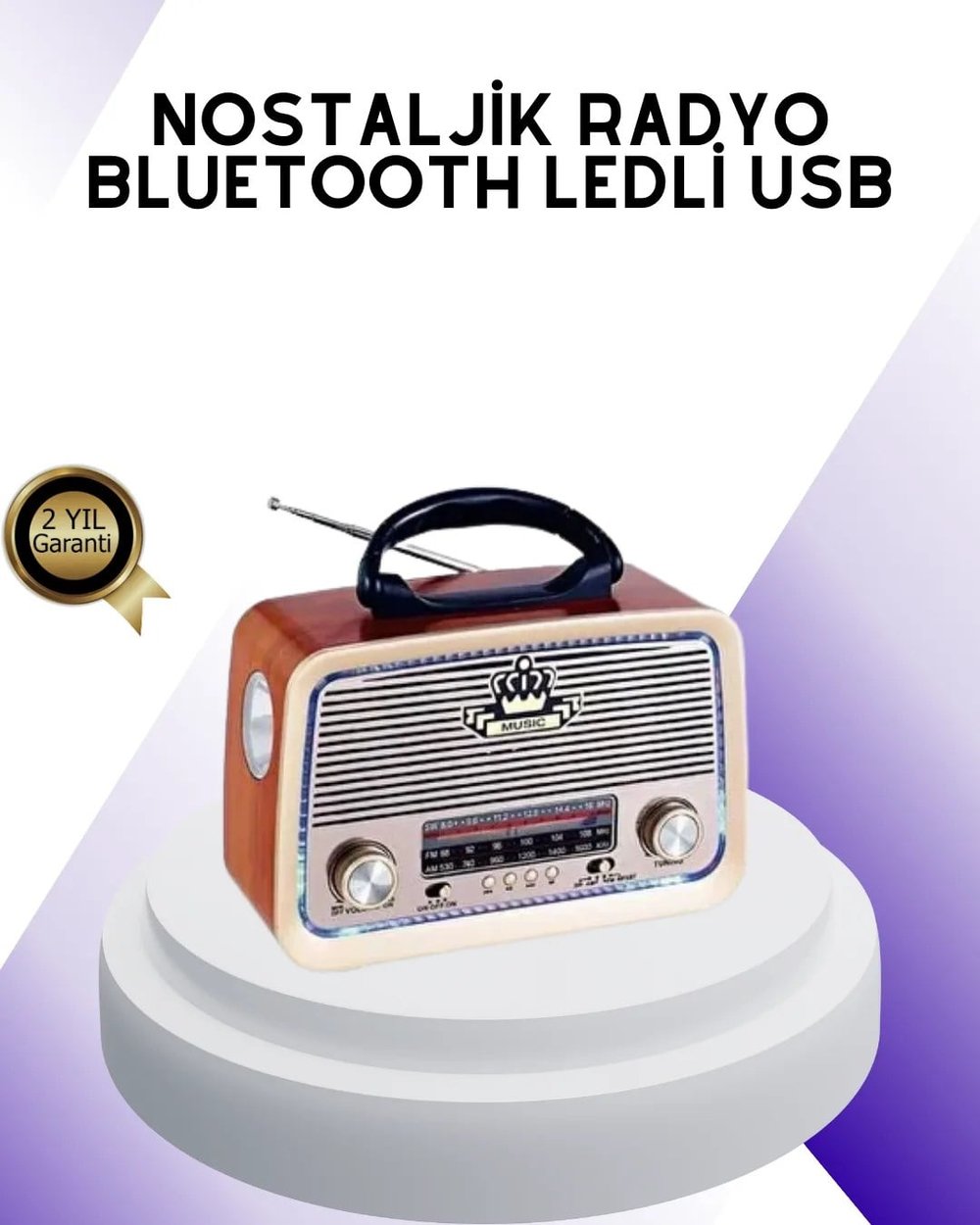 Nostalji Bluetooth Radyo FM AM SW Ahşap Eskitme Tasarım