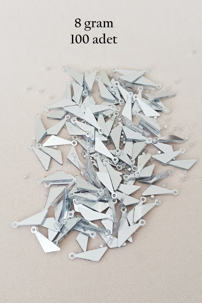 Oya Abiye Bileklik Kolye Pleksi Metalik Plastik Pul Gümüş Renk 8 gram 100 adet - BNC533