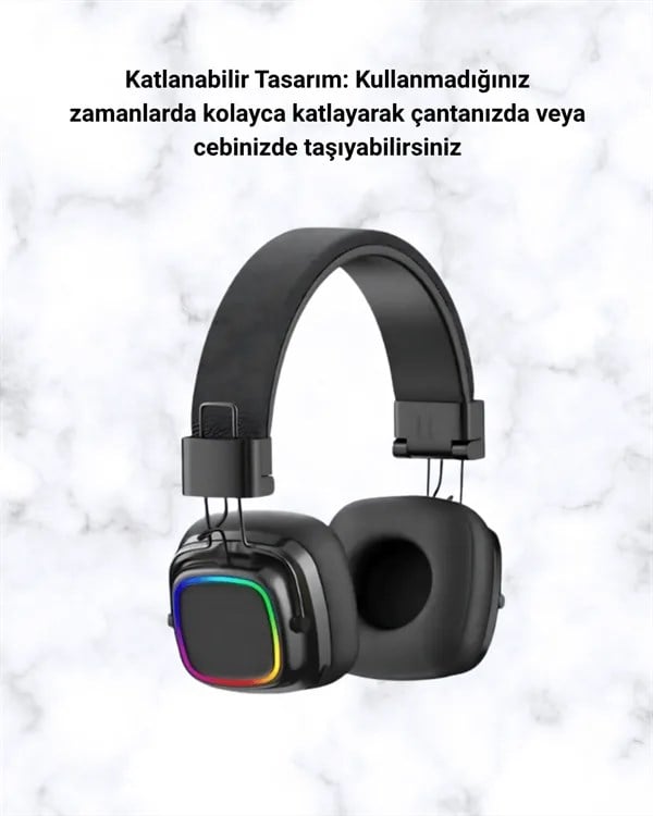 RGB Işıklı Katlanabilir Bluetooth 5.3 Kulak Üstü Kulaklık