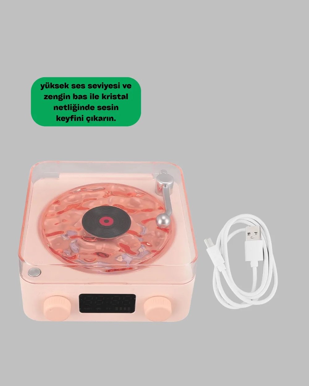 Retro Bluetooth Hoparlör PEMBE